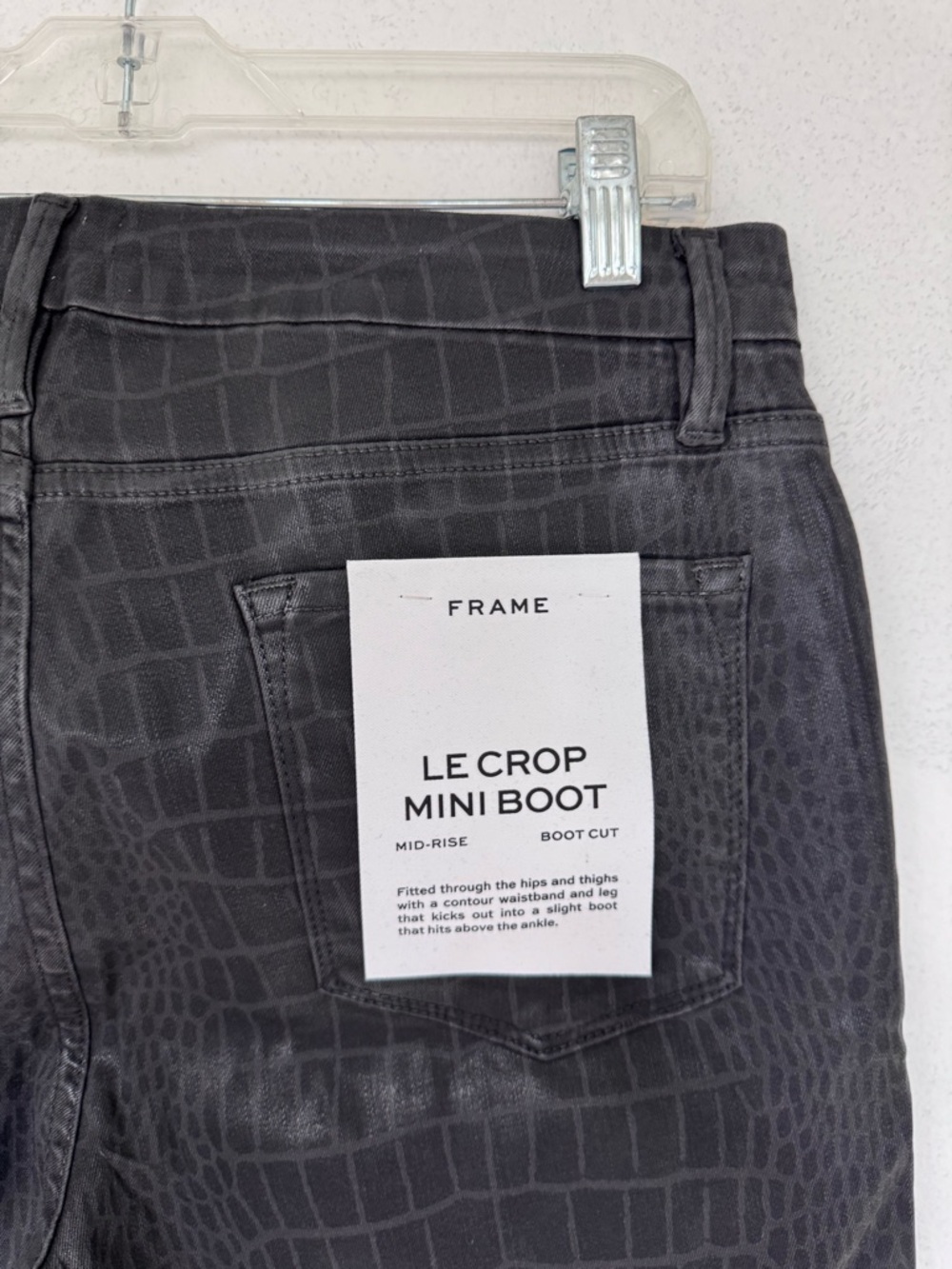 Frame Le Cropped Mini Boot Noir Croc Coated Black Jeans size 32 NWT NEW - Picture 10 of 11